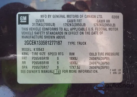 2008 Chevrolet Silverado 1500 Lt2 z USA, uszkodzony, nr VIN 2GCEK133581277187